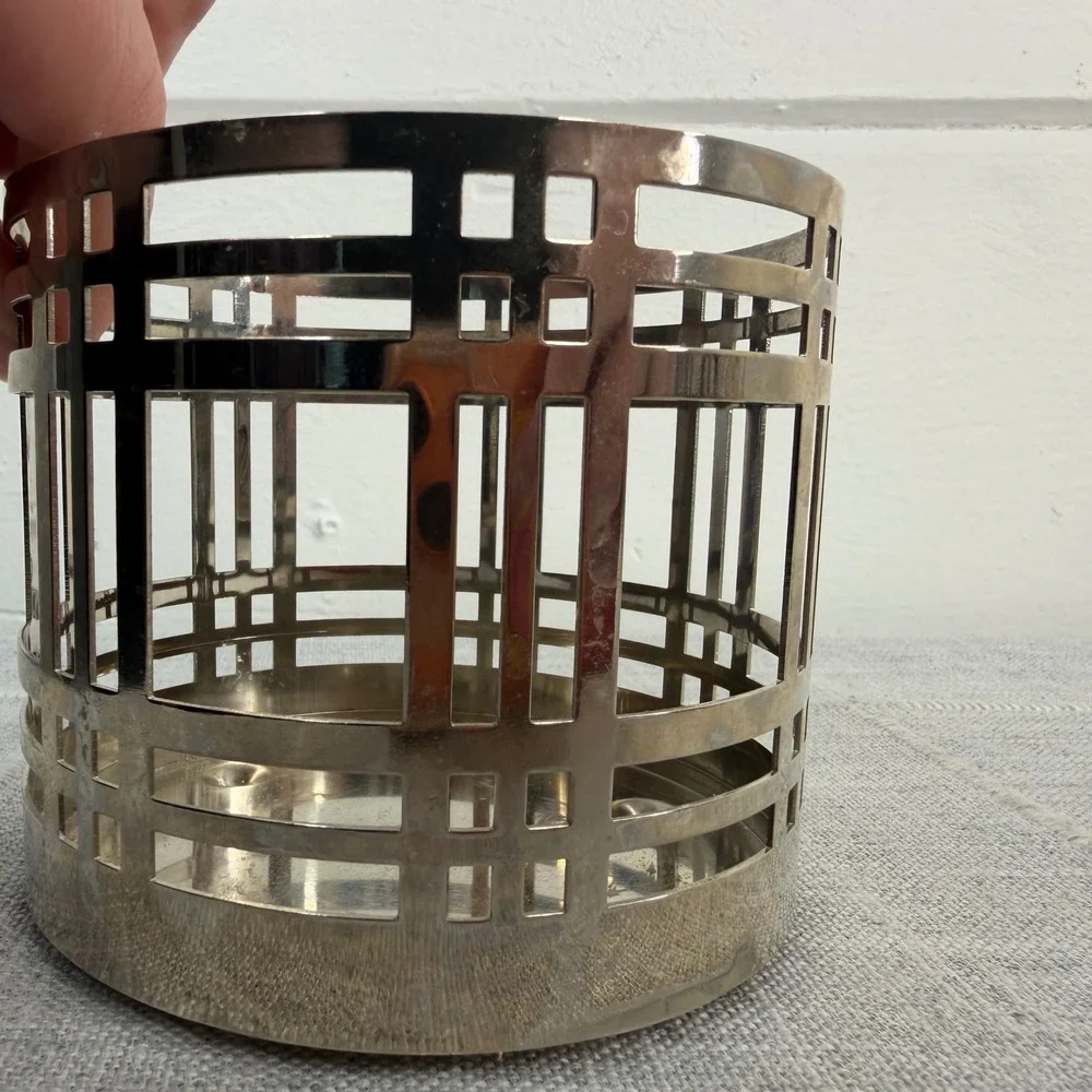 Bath and Body Works 3 Wick Candle Holder Silver Plaid Stripes Minimalist Preppy